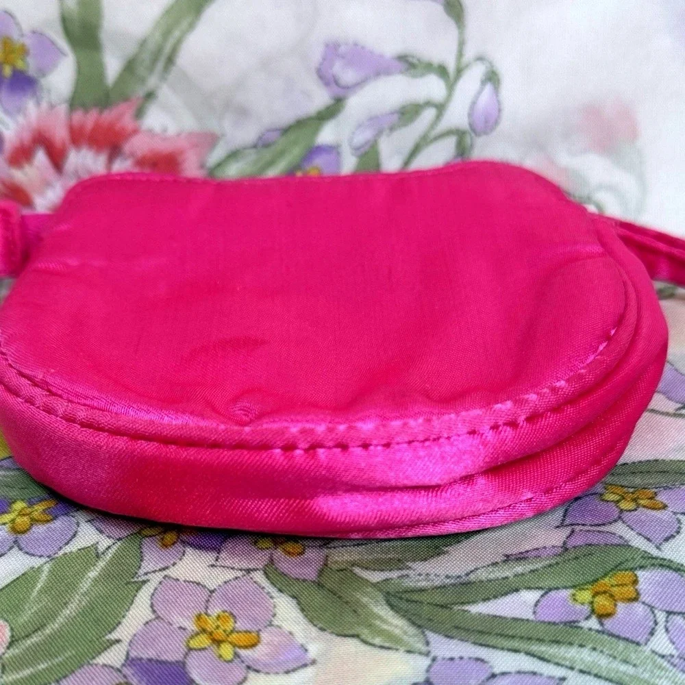 Sanrio Hello Kitty Mini Wristlet Coin Purse‎ Silver Sequin Pink Bow 4.5x5